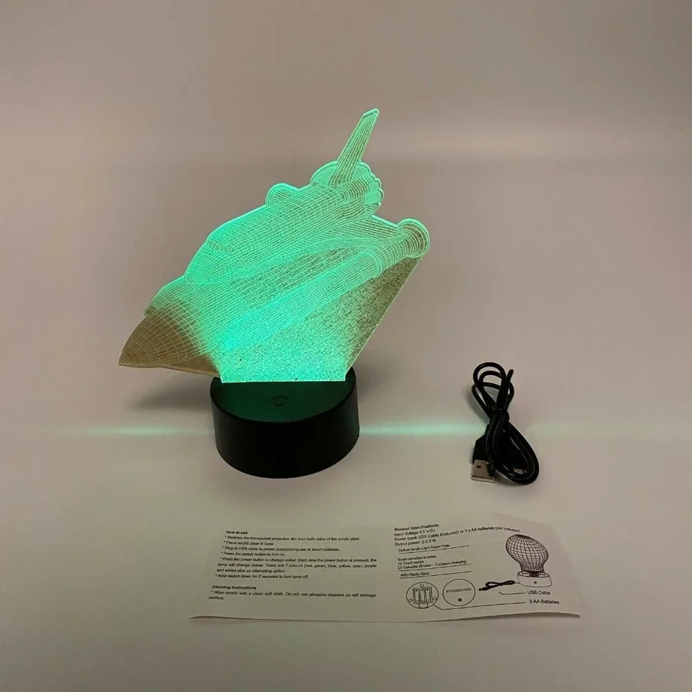 SpaceX Fan Store Night Lamp - Clear Space Shuttle - Multicolor Lights - Battery